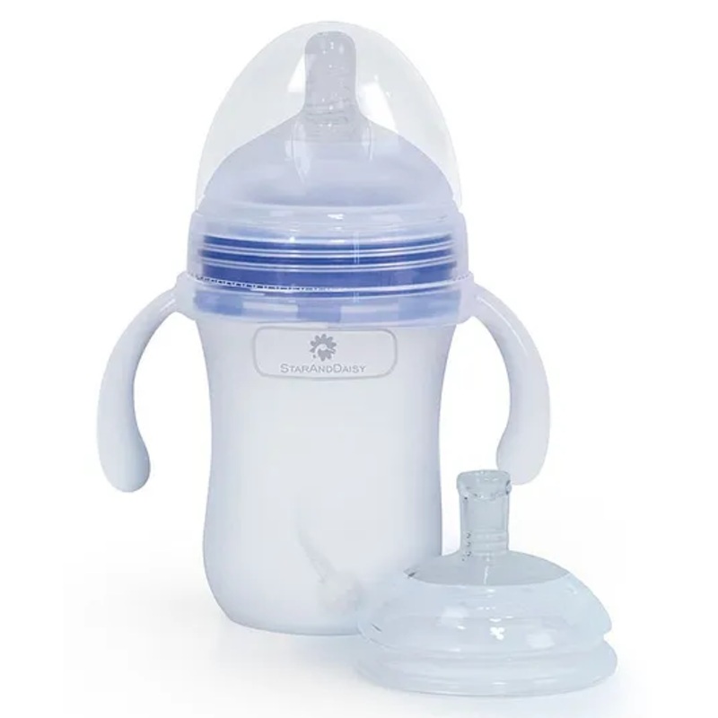 StarAndDaisy Silicon Feeding Bottle for Newborn Baby  First Feed Baby Feeding Bottles with Ergonomic Handles and Anti-Colic Teats with 360 Gravity Ball and Cleaning Clip, BPA Free 0 Month+ (240 ML)