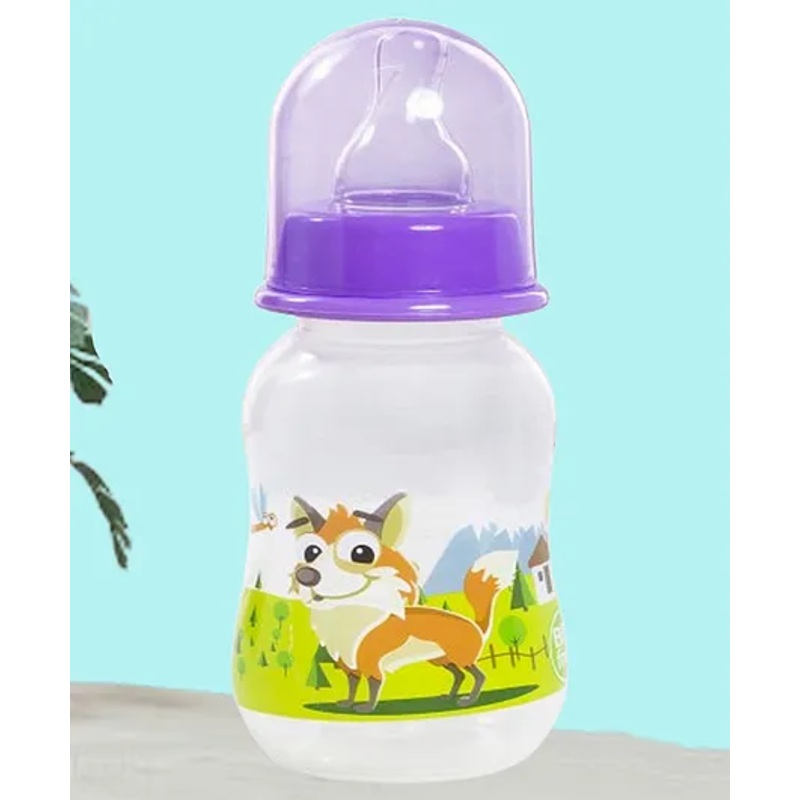 Tinny Tots Baby Feeding Sipper Liquids Milk Polypropylene Slim Neck Bottle With Anti-Colic Silicone Nipple Feeder BPA Free  (125 ml – PURPLE)