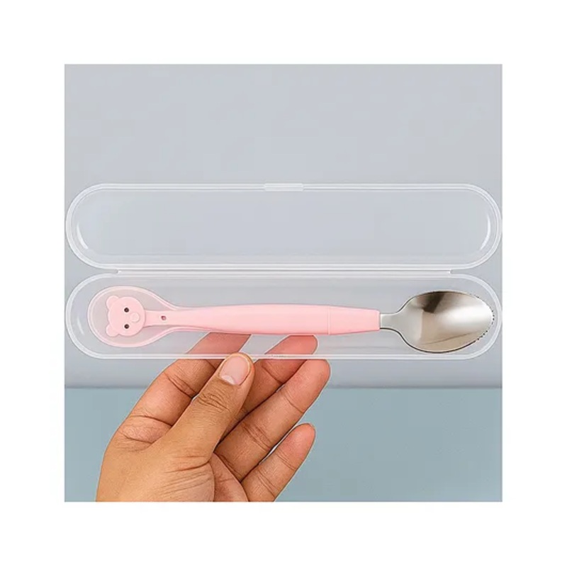 Badal Kidz 2 In 1 Spoon Fruit Scrapping One Side and Other Soft Silicone Spoon- Pink