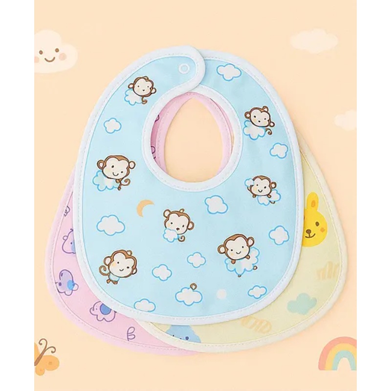 Badal Kidz Baby Soft Feeding Bib Apron Cute Multi Print with Tich Button – Multicolor (Pack Of 3)