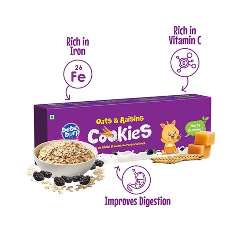 Bebe Burp Organic Baby Food Oats & Raisins Cookies – 150 gm