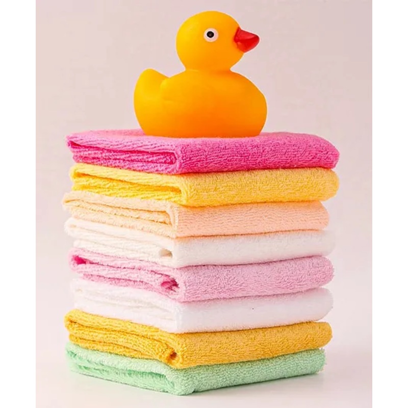 Ben Benny Terry Solid Color Wash cloth Pack of 8 L 25 x B 25 cm with a Duck Toy – Yellow & Light Pink