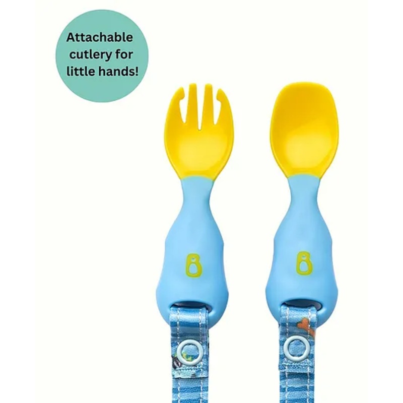 Bibado Spoon & Fork set for babies – Handi Cutlery Attachable to Bibs for Weaning- Blue (Pack of 2)