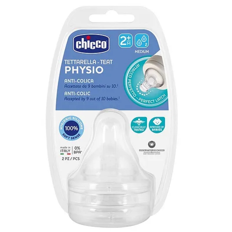 Chicco Physio Anti-Colic Medium Flow Teats Pack of 2 – White