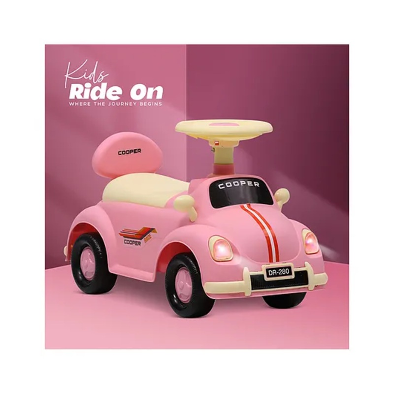 Dash Car Ride-On For Kids With Headlights Music Under Seat Storage Big Wheels And Push Handle Ideal Ride-On for 1+ Years Kids 20 kg Capacity Durable Baby Toy Car-Pink