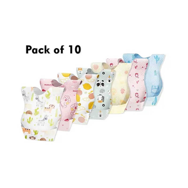 Domenico Disposable Baby Bibs, Soft Travel Bibs, Absorbent & Waterproof, Multicolour pack Of 10