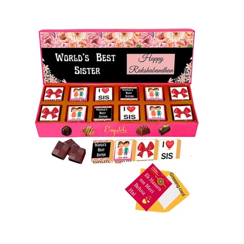 Expelite Rakhi Theme Chocolates & Greeting Card Combo Gift – Multicolor