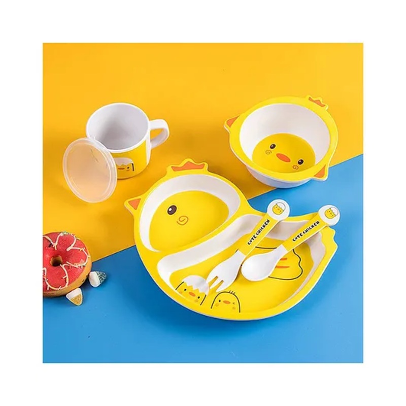 FunBlast Eco-Friendly Bamboo Fiber Baby Dinner Set of 5 Pieces – Multicolor
