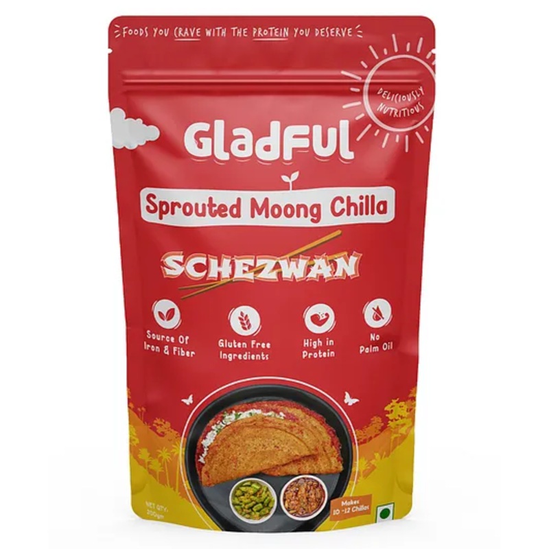 Gladful Schezwan Chilla with Sprouted Moong Lentils & Millets Instant Chilla Dosa Mix – 200g (Pack of 1)