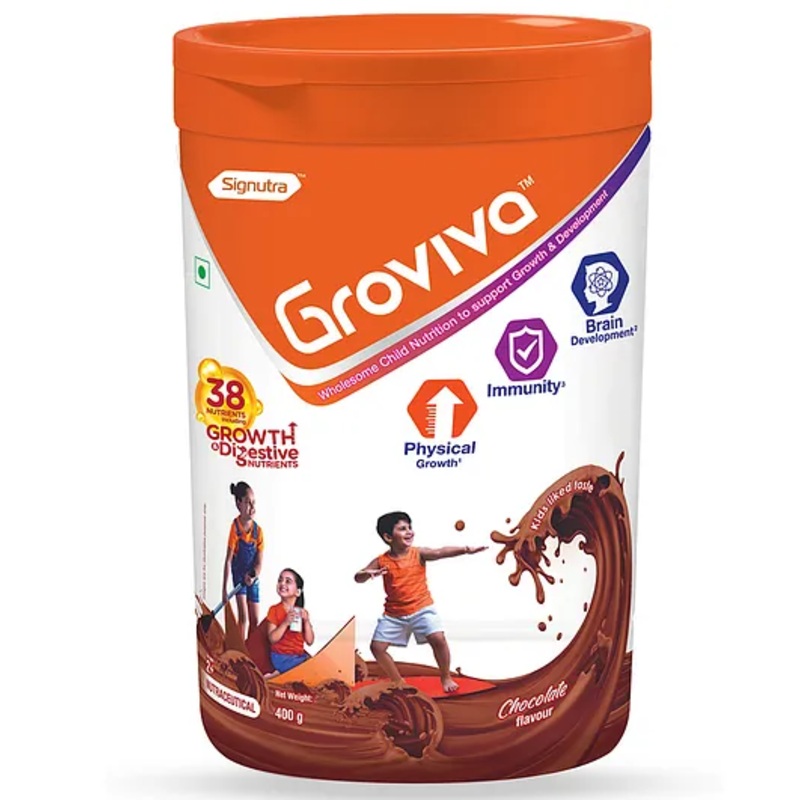 Groviva Child Nutrition Chocolate Flavour Supplement Jar – 400 gm