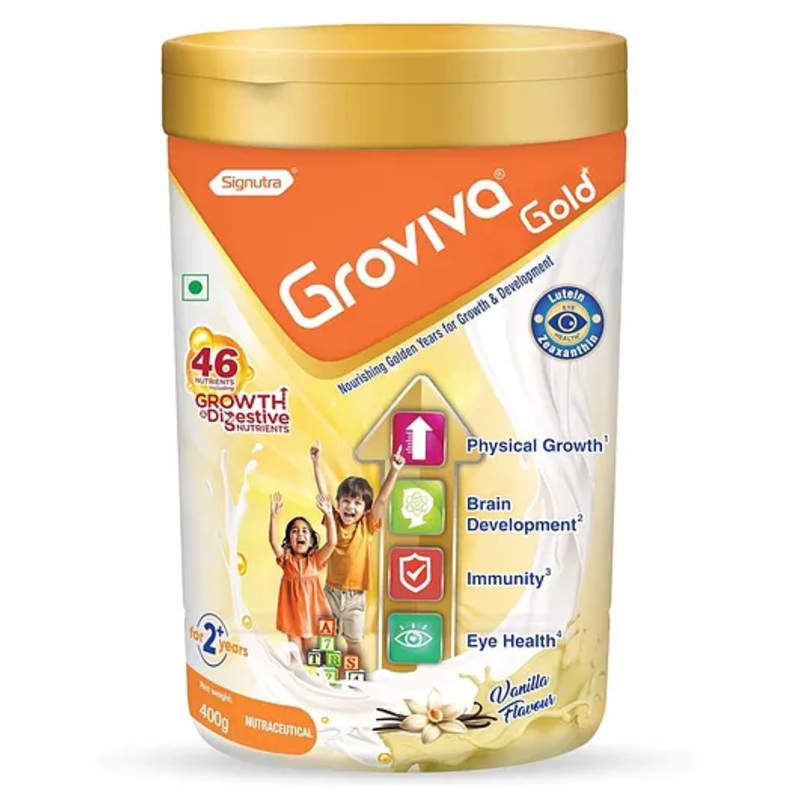 Groviva Gold Milk Protein Powder Vanilla Jar With 46 Nutrients including Growth & Digestive Nutrients – 400  g