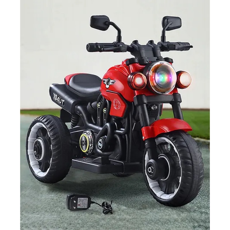 Hawk Three Wheel Battery Operated Ride on Bike with Music & Lights – Red| Foot Accelerator| Toy for 18 months to 5 Year Boys & Girls| LED Lights| Rechargeable Battery| Safe Speed