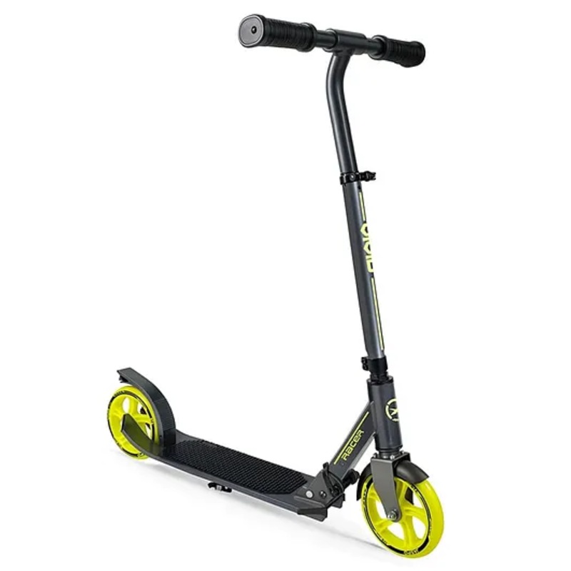 Jaspo Vivid Kick Scooter 175Mm Pu Wheels, Weight Limit 120 Kg,Rear Brakes,Rubber Grip Surface,for Tar Roads,3 Size Adjustments for Kids Youth & Adults (Vivid, Grey& Neon Yellow)