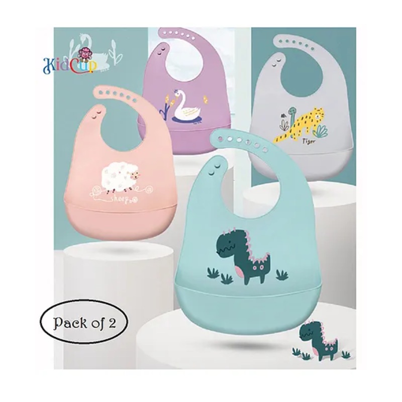 Kidcup Adjustable Snap Button Bib With Crumb Catcher (Pack of 2) (Colour & Design May Vary)