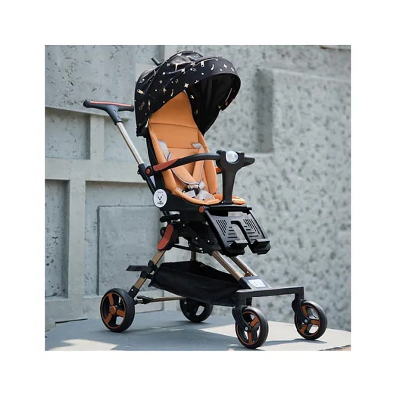 Lifelong 360 Rotation & Ergonomic Design Stroller with  Handle Adjustable Backrest – Black  & Orange