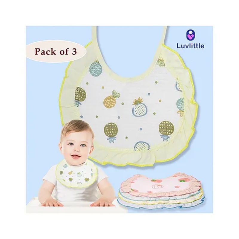 Luvlittle Round Cotton Bibs with Tying Ropes – Pack of 3