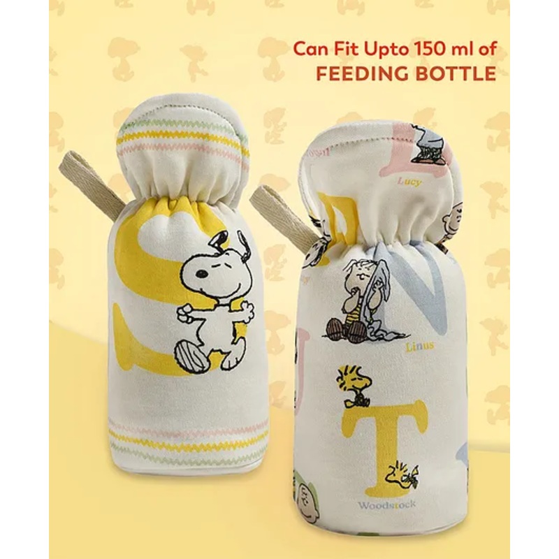 Mi Arcus Peanuts Snoopy Print Bottle Covers,Elasticated Neck , Pack of 2 – White, Fits up to 150 ml