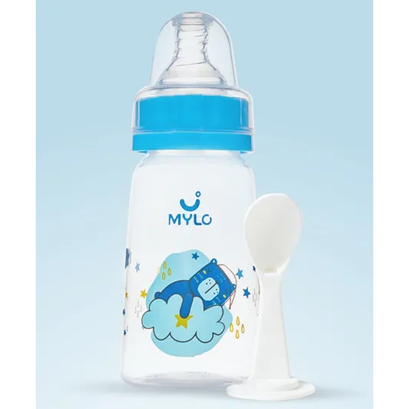 Mylo Baby Feels Natural Feeding Bottle, PP, BPA Free with anti-colic nipple – 125 ml (Blue Bear)