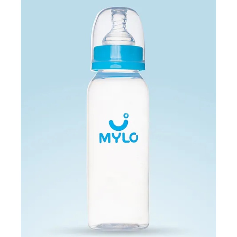 MYLO Feels Natural Baby Feeding Bottle, PP, BPA Free with anti-colic nipple Slim Neck – 250 ml (Sky Blue)