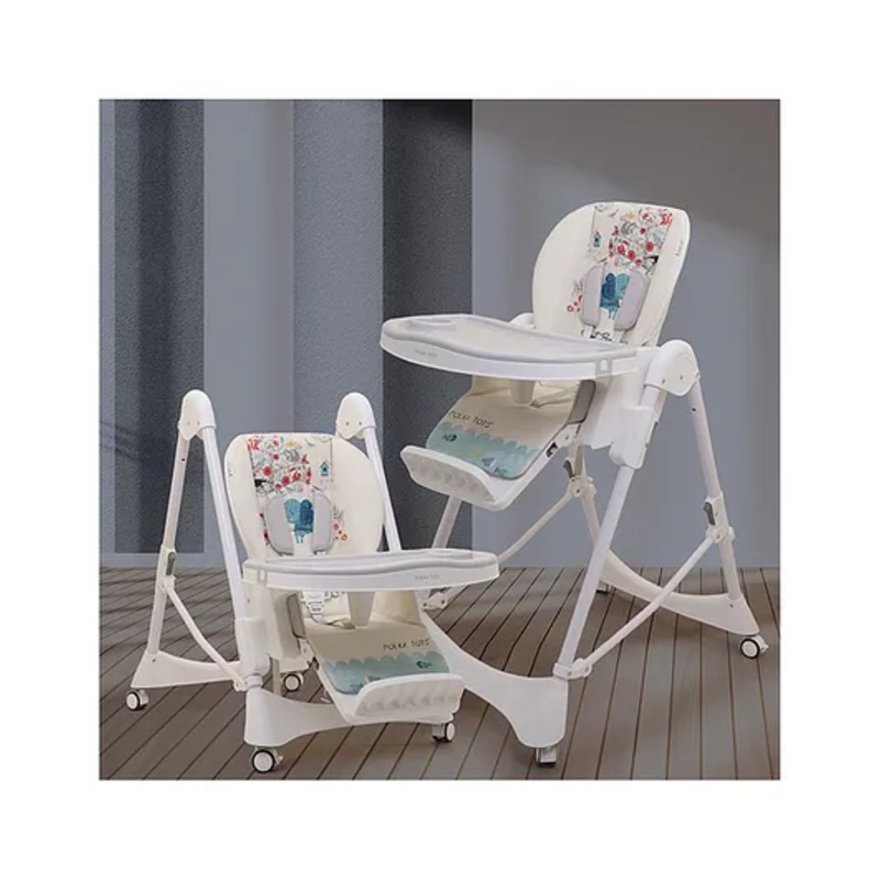 Polka Tots Premium High Chair for Babies  ChicChow Chariot Elephant Print | 7 Height Levels, Compact Fold, 3 Recline Positions, Footrest, 5-in-1 Safety Harness & Extra Cushion