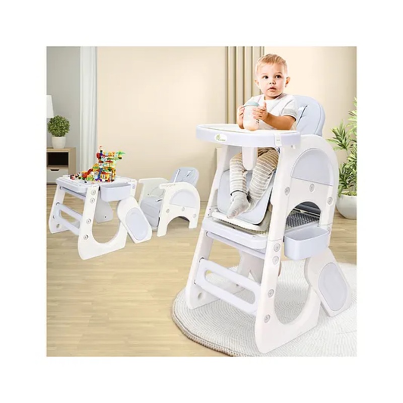 R for Rabbit Grow N Play Kids High Chair 5 In 1 Multifunctional Smart Convertible To Study Table Chair Set Blocks Desk Set For 6 To 36 Months Babies (Space Grey)