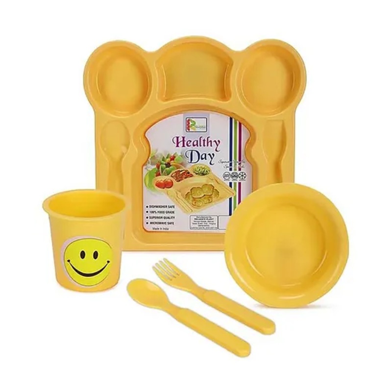 Reliance PLAST Healthy Day Set Party Food Thali Dinnerware Divided Plates for Kids – Orange
