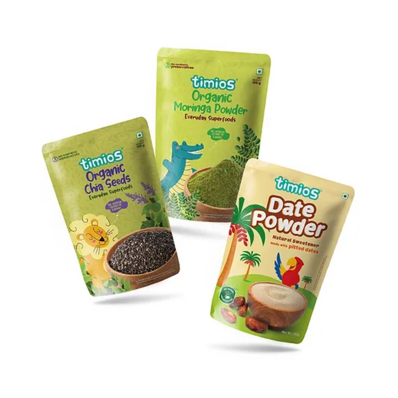 Timios Chia Seeds Moringa Powder & Date Powder Combo Pack of 3 – 100 g Each