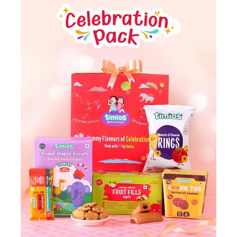 timios Gift Pack | Tomato & Cheese Rings | Apple Fruitfills | Nutty Bar | Zookers Apple | Cookie Tub – 560 g