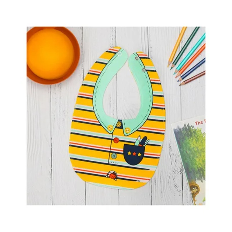 Yellow Bee Cotton Striped and Shirt Pattern Reversible Bib with Double Closure for Boys – Yellow and Green