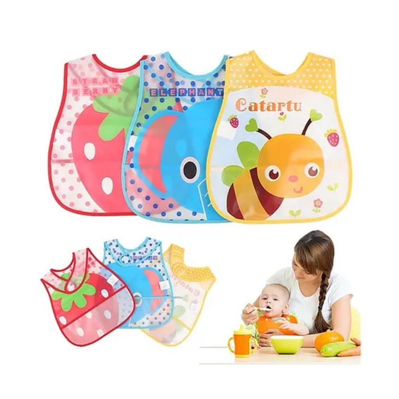 BabyGo Plastic Waterproof Baby Apron with Bib Pack of 3 – Multicolor