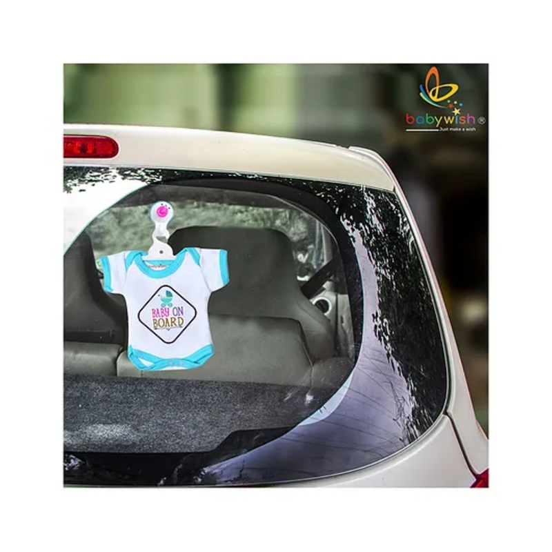 Babywish Baby on Board Car Decals Cloth Safety Sign Board Come with One Hanger & One Large Vaccum Suction Cups Baby On Board Print In Square – Blue