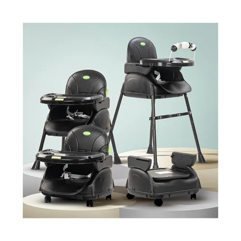 Baybee 4-in-1 Convertible High Chair for Kids | Adjustable Height & Footrest, Feeding Booster Seat with Tray, Wheels & Safety Belt (Nora Black)