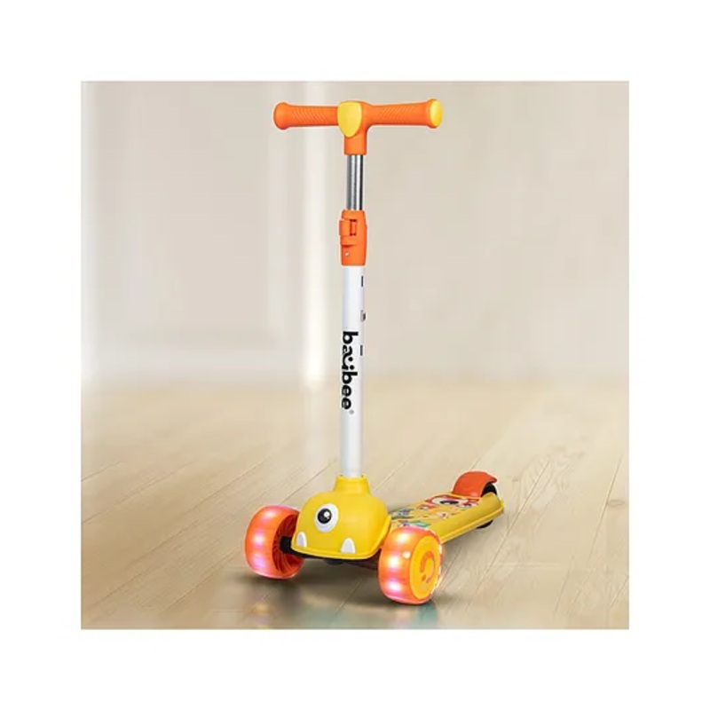 Baybee Maxi Skate Scooter for Kids 3 Wheel Kids Kick Scooter with Height Adjustable Handle LED PU Wheels & Rear Brake Runner Scooter – Yellow