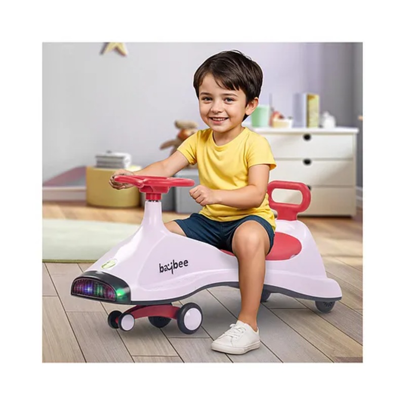 Baybee Primo Kids Magic Swing Cars for Kids | Push Ride on Baby Car with 360 Steering, LED Lights, Music & Storage | Twister Ride on Toy Kids Car | Magic Car for Kids (Pink)