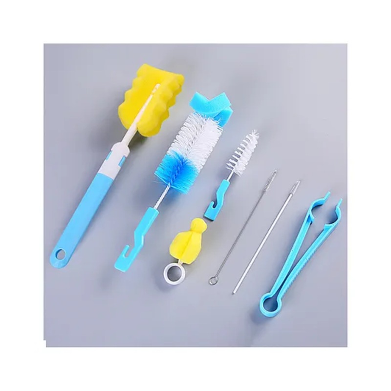 Bembika Baby Bottle Brush Baby Feeding Bottle Cleaner Brush 7 Piece – Blue