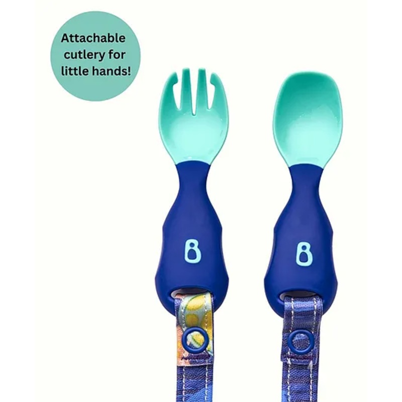 Bibado Spoon & Fork set for babies – Handi Cutlery Attachable to Bibs for Weaning- Dark Blue (Pack of 2)