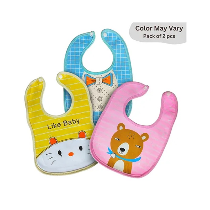 BitFeex Waterproof Feeding Bibs with Snap Button Closure Cartoon Print- Pack of 2, Color May Vary