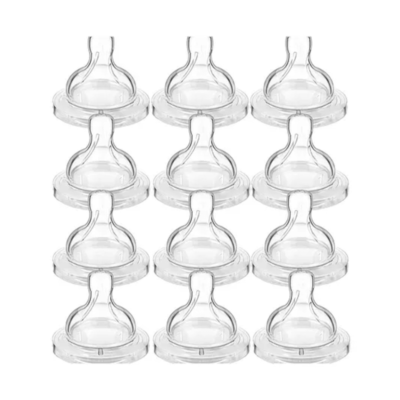 Chinmay Kids Baby Silicone Nipple with Soft Milk Feeding Head in Fast Flow Conical Shape Design for All Newborn, Infant, Toddlers for Steel Feeding Bottles Pack of 12 Transparent