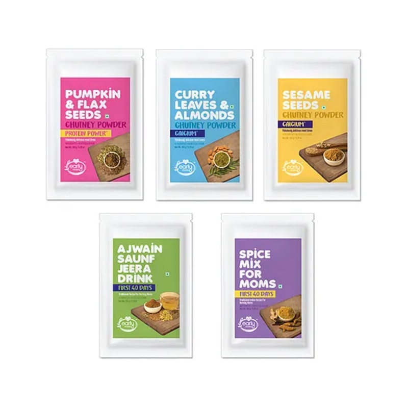 Early Foods Combo of Spice Mix Ajwain Drink and Chutney Powders Pack of 5 – 150 g Each