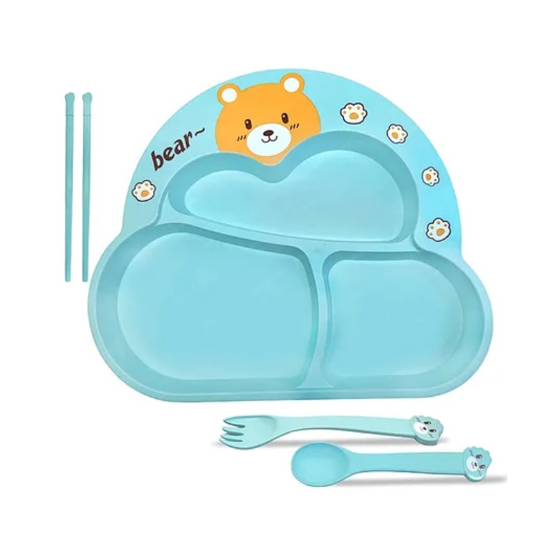 FunBlast Bear Theme BPA free Bamboo Dinnerware Set for Kids  Sea Green