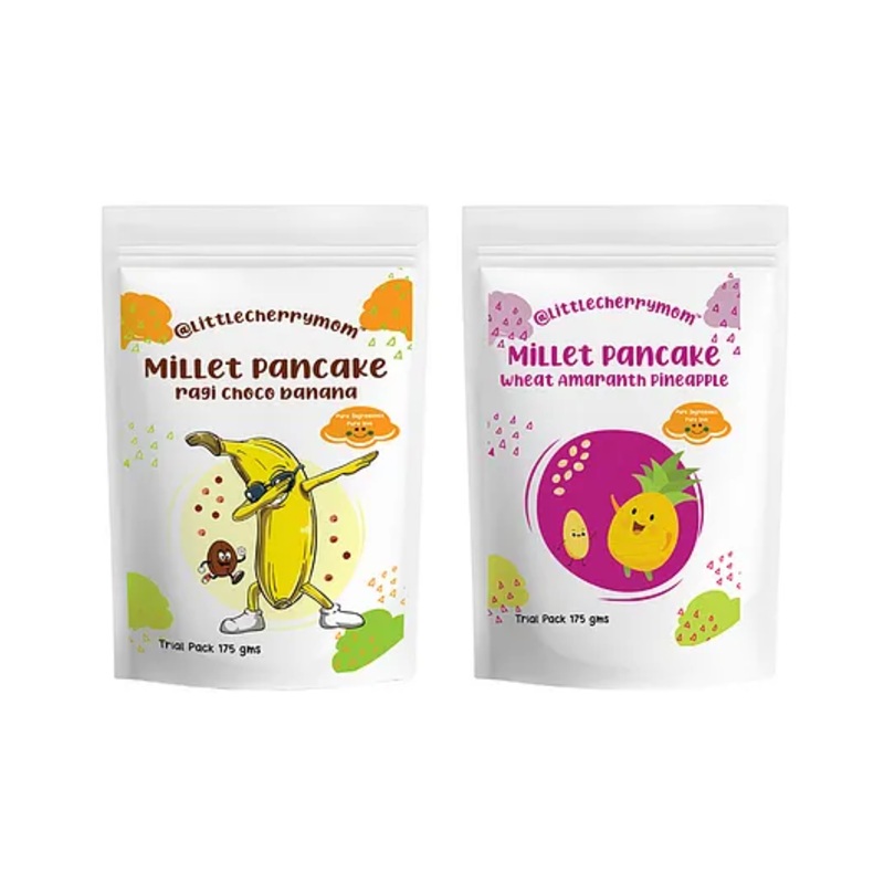 Littlecherrymom Power Pancake Combo – Ragi Choco Banana + Wheat Amaranth Pineapple – 175 g Each