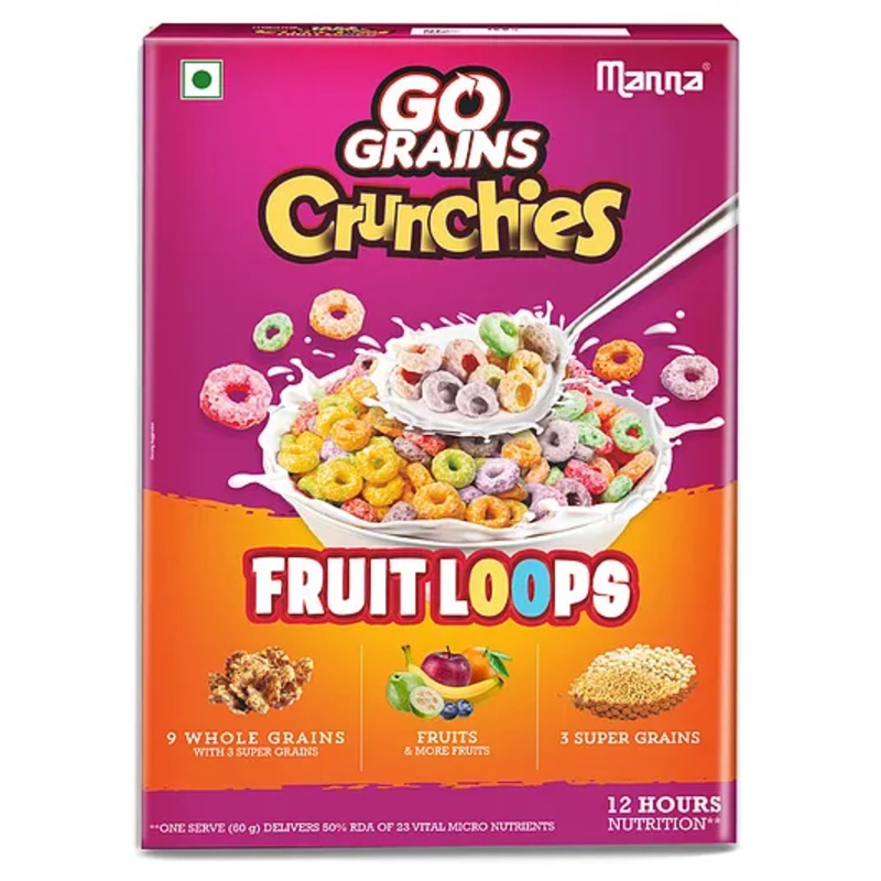 MANNA Go Grains Crunchies Fruit Loops | Multigrain Breakfast Cereal for Kids – 250g