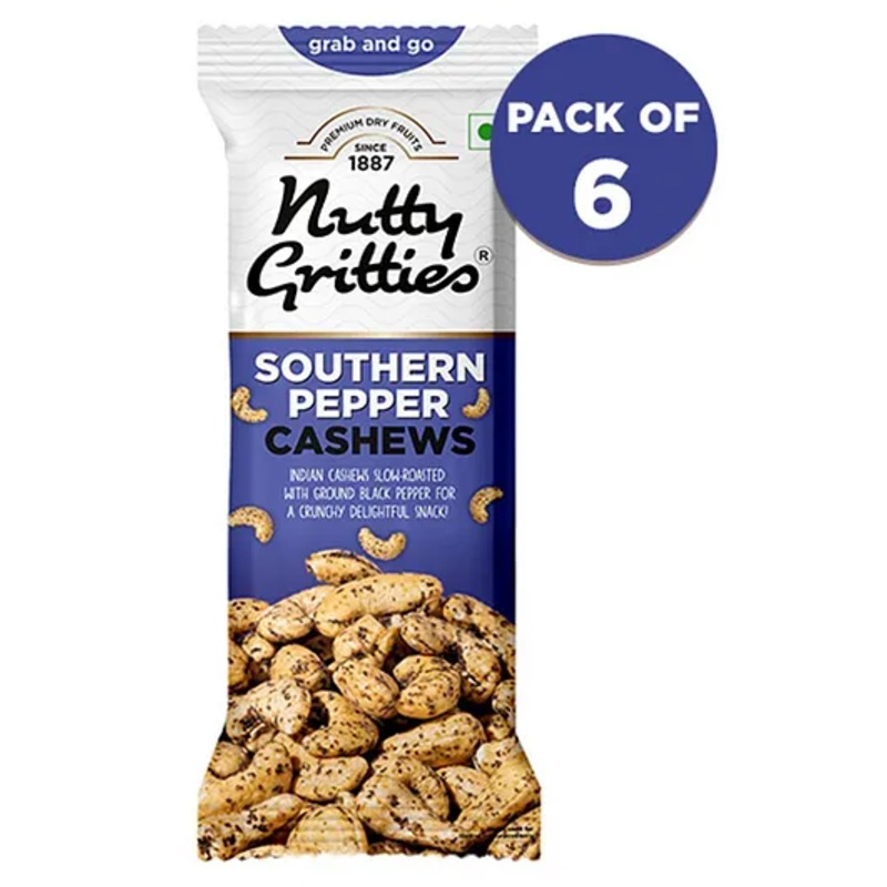 Nutty Gritties Southern Pepper Cashews ( Pack of 6 x 40g each) – 240g