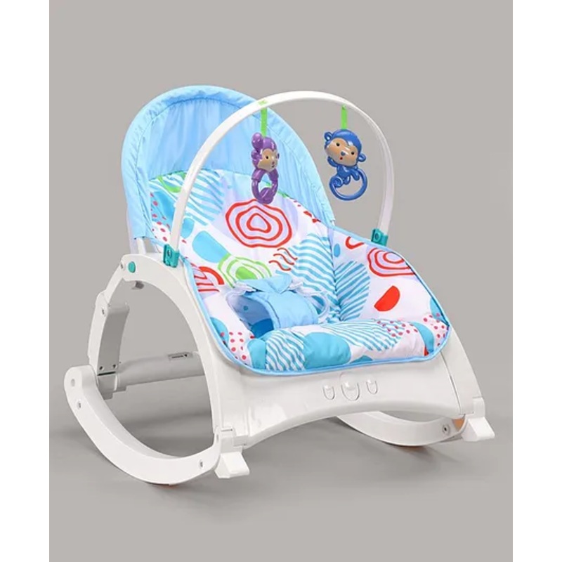 Play Nation Portable Baby Rocker With Music Soothing Vibration & Feeding Tray with Toys -Light Blue