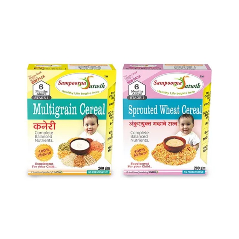 Sampoorna Satwik Multigrain & Sprouted Wheat Baby Cereal Combo, Natural, Preservative-Free – 400g Pack