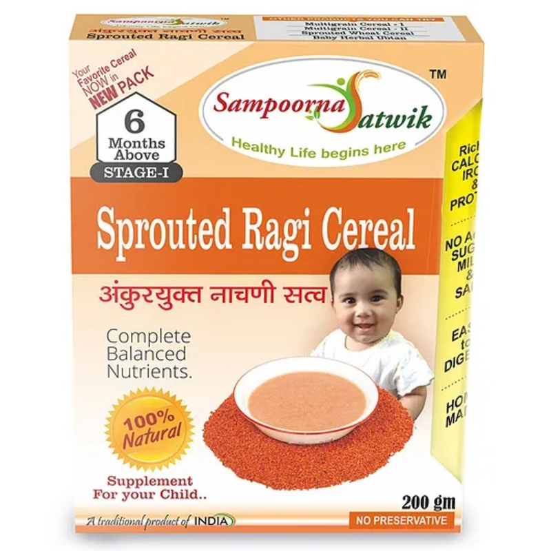 Sampoorna Satwik Sprouted Ragi Cereal 200g – Natural Baby Food 6-24 Months, No Preservatives