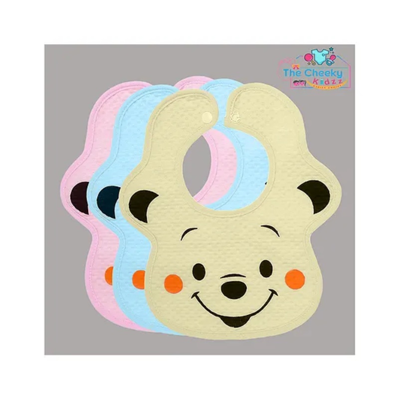 The Cheeky Kidzz Baby Pack of 3 Double Layer Ultra Soft Cotton Fast Dry-Waterproof Stylish Everyday Use Feeding Tich Button Bibs Aprons (FACE SMILE)