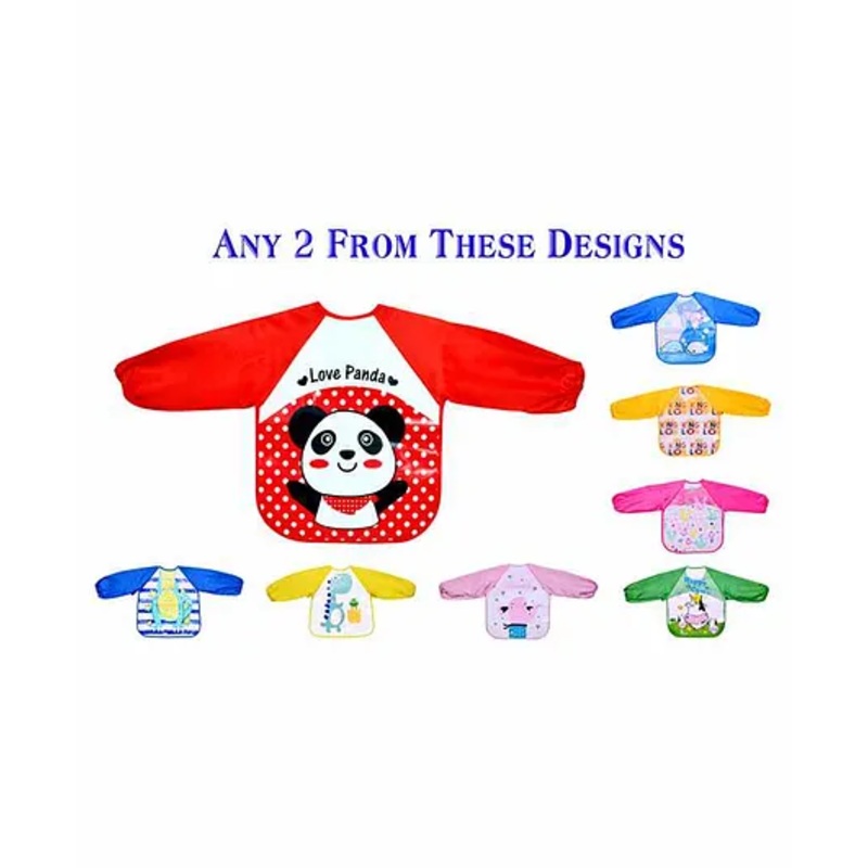 The Little Lookers Waterproof Sleeved Bib Printed Pack Of 2 ( Color May Vary )