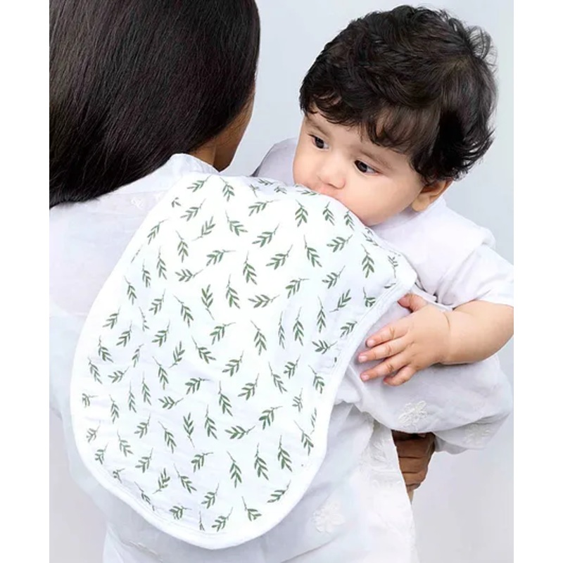 Theoni Cotton Muslin 3Layer burpy bib-Hedge Green Leaf