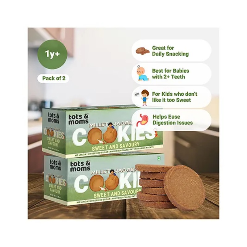 Tots & Moms Millet & Jaggery Cookies  Sweet & Savory – Pack of 2